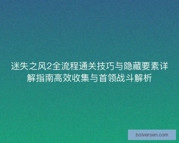 迷失之风2全流程通关技巧与隐藏要素详解指南高效收集与首领战斗解析